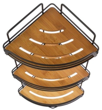 Полка для ванной угловая BAMBOO, черная сталь с бамбуком, 3 уровня