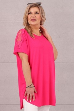 BAWEŁNIANA BLUZKA OVERSIZE TSHIRT Z KRÓTKIM RĘKAWEM LETNIA LUŹNA PLUS SIZE