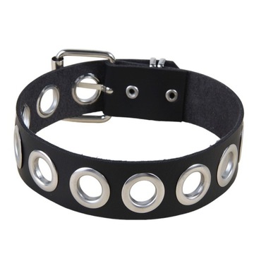 Naszyjnik Choker Obroża Czarna Ażurowa Skórzana Kitty Punkowa Rockowa 27mm