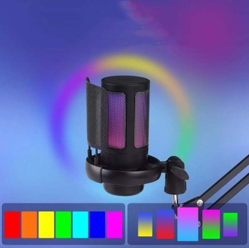 KOLOROWY MIKROFON POJEMNOŚCIOWY RGB Z WTYCZKĄ USB Z PRZYCISKIEM WYCISZANIA