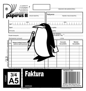 PAPIRUS II FAKTURA VAT KRAJOWA WNT WEWNĄTRZ 3/4 A5