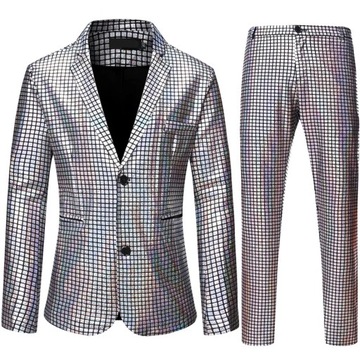 Mens Stage Prom Suits Shiny Rainbow Plaid Sequin J