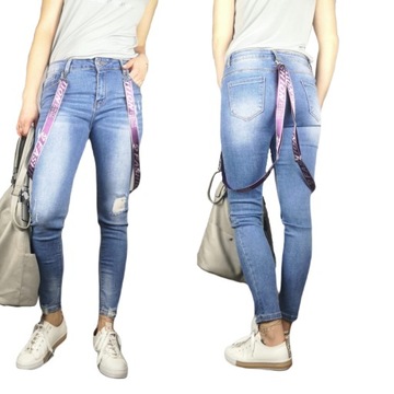 Spodnie jeans rurki z przetarciami rozm. M (38)