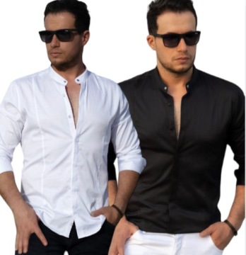 РУБАШКА МУЖСКАЯ КЛАССИЧЕСКАЯ, ОДНОКРАТНАЯ С ВОРОТНИКОМ-СТОЙКОЙ, ЧЕРНАЯ - XL