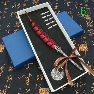 Европейские ретро-студенты используют перьевую ручку с павлиньими перьями, набор чернильных ручек