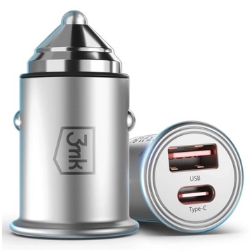 ŁADOWARKA SAMOCHODOWA 45W USB + USB-C TYP C SZYBKA MAŁA 3MK HYPER SREBRNA