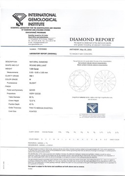 ZŁOTO BIAŁE PIERŚCIONEK BRYLANT 1.00ct VS/H + IGI