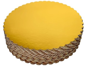 PODKŁADY POD TORT złote karbowane SZTYWNE 26cm 10 sztuk