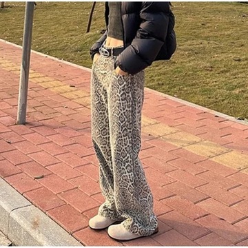 Woman Vintage Leopard Jeans 2024 Y2k Spring Autumn