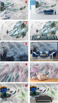 ФОТО ОБОИ ПЕРО ЦВЕТ ПАЛЬМОВЫЕ ЛИСТЬЯ ГРАФИКА