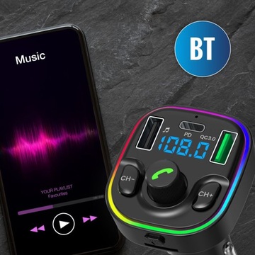 Автомобильное зарядное устройство Bluetooth FM-передатчик PD 20W QC3.0 USB-C LED Manta