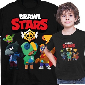 T-SHIRT CZARNY DLA DZIECKA KOSZULKA BAWEŁNA BRAWL STARS PREZENT 140 146