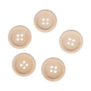 5szt drewniane guziki, 4 dziurki, 23mm naturalne