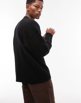 Topman NG7 ewv czarny sweter z okrągłym dekoltem prążki L
