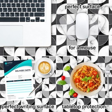 Защитный коврик 120х60 для письменного стола Черно-Белый Мрамор.