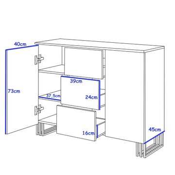 ВМЕСТИТЕЛЬНЫЙ КОМОД KLARA СИСТЕМА ЛОФТ СТИЛЬ ДУБ ЗОЛОТО МЕТАЛЛ НОЖКИ