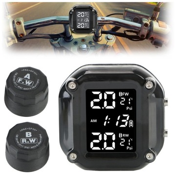 Motorcycle Tire Pressure Monitor with 2 External Sensors USB Charging
