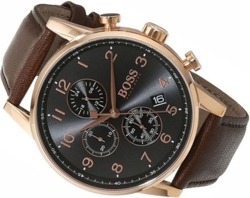 ORYGINALNY ZEGAREK MĘSKI HUGO BOSS 1513496 ELEGANCKI CHRONO NA PASKU 44mm