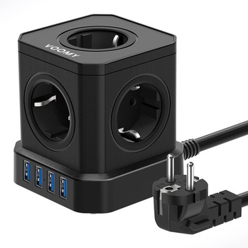 TOPEREK 9-w-1 Listwa Zasilająca Kostka z USB, Czarny