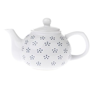 Dzbanek ceramiczny biały kropki 1 litr do herbaty