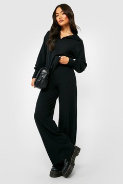 Boohoo czarna BLUZKA OVERSIZE PRĄŻKI kołnierzyk tekstura NG6 zol M