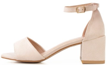 SANDAŁY NA NISKIM SŁUPKU ZAMSZ BEZOWE 39