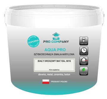 AQUA PRO Emalia Akrylowa Szybkoschnąca 10L Biały Drogowy RAL 9016 MAT