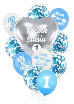 Balony zestaw balonów ROCZEK + IMIĘ 1 urodziny