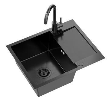 ZLEW LUKE 116 stalowy black metal (60x48x20) z syfonem +bateria black metal