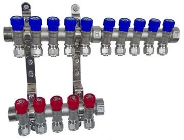 X-HOME ROZDZIELACZ PEX 1” x 16 mm 10 OBWODY WODY ZIMNEJ 5 OBWODY CIEPŁEJ