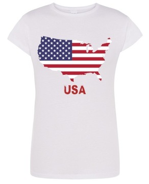 T-Shirt damski fajny nadruk flaga USA r.L