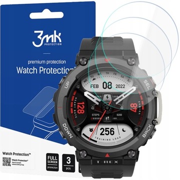 ZESTAW 3x FOLIA SZKŁO HYBRYDOWE 3MK NA EKRAN ZEGARKA DO AMAZFIT T-REX 2
