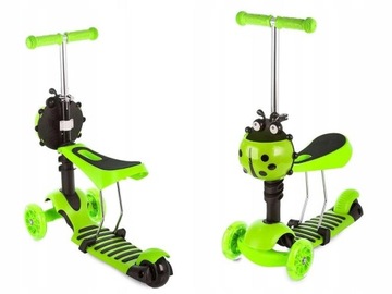 HULAJNOGA TRÓJKOŁOWA BALANSOWA BIEDRONKA DLA DZIECI 3w1 LED ZIELONA
