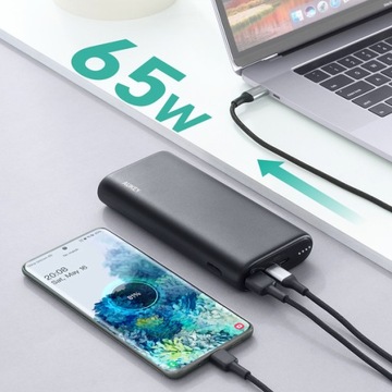 AUKEY PB-Y37 Mini Power Bank 20000mAh 65W QC PD 3.0 3xUSB LED +kabel