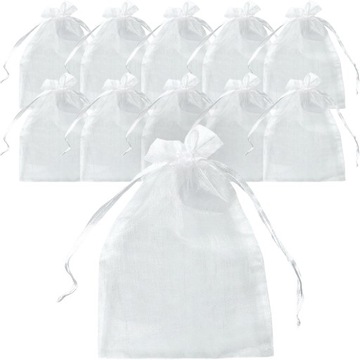 WORECZKI Z ORGANZY NA CUKIERKI 9x12 PREZENTY ŚLUB BIAŁE ORGANZA 10 SZT