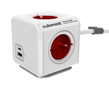 Cubenest PowerCube Extended USB A+C PD 20 W 1,5 m Czerwony