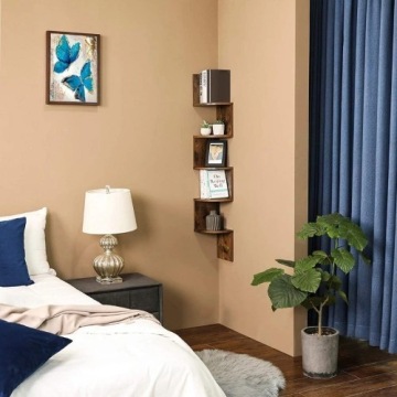 Угловая полка LOFT, рустичный коричневый цвет VINTAGE | для декоративных предметов, 5 полок