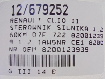 CLIO II JEDNOTKA 8200123939 1,2 IAW5NR.CE1