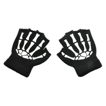 Rękawiczki Halloween Skeleton z półpalcami, unisex świecąca, rozciągliwa
