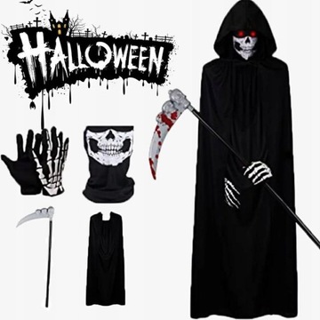 Strój Śmierć Kostucha Halloween Zestaw 4szt