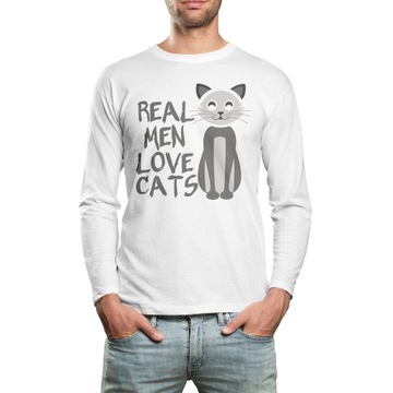 KOSZULKA LONG NAPIS REAL MEN LOVE CATS PREZENT