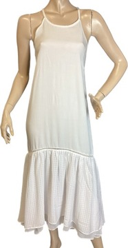 Biała długa sukienka ramiączka falbana Reserved S