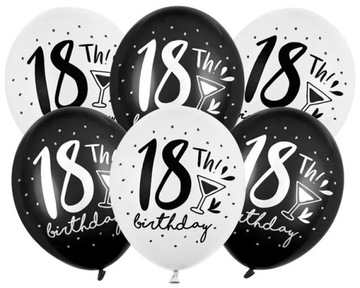 Balony 18 birthday 30cm 6 szt urodziny osiemnaste