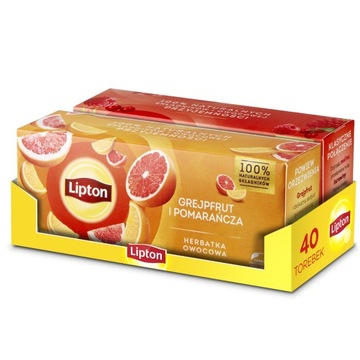 Zestaw Lipton herbatka owocowa Grejpfrut Pomarańcz, Malina Żurawina 2x20szt