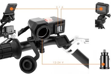 Розетка прикуривателя + 2 x USB 2,1 А с выключателем