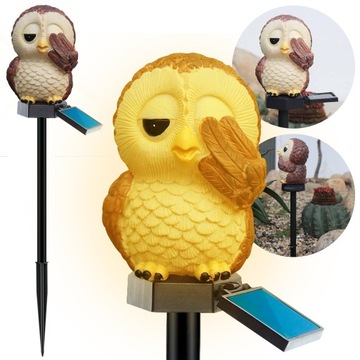 LAMPA SOLARNA OGRODOWA LED ZEWNĘTRZNA SOWA WBIJANA