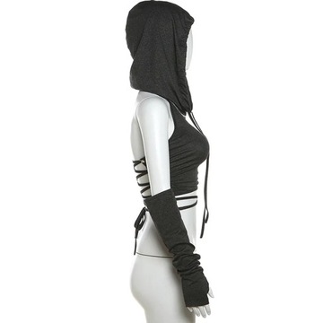 Goth Dark Cyber ​​​​Y2k Punk Женские сексуальные шорты Костюмы Готические костюмы с открытой спиной и капюшоном