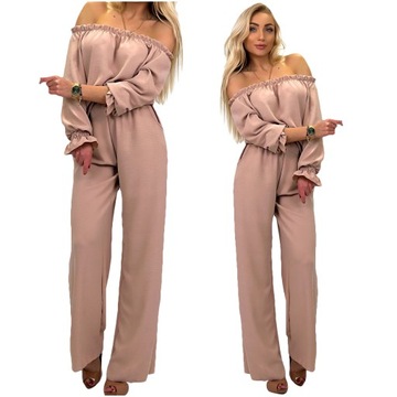 Elegancki komplet OVERSIZE damski szerokie spodnie bluzka hiszpanka L/XL