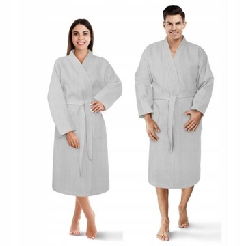 Szlafrok Kimono Gofer Bawełniany Wafel Jednolity Unisex S/M Szary