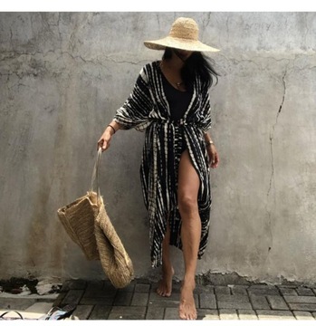 PAREO NARZUTKA NA STRÓJ TUNIKA KIMONO WZÓR CZARNE